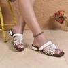 womens Woven Thin Strap Slippers Summer  Square Toe Open Toe Cutout Breathable Non-slip Wear-resistant Low Heel Shoes