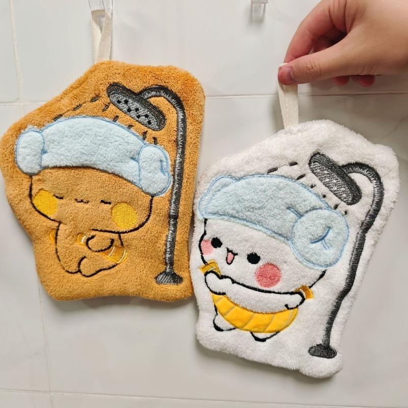 Cute Panda Bubu Dudu Cartoon Hand Towel Soft Bear Double Layer Thick Absorbent Coral Fleece Hanging Towel for Home and Travel