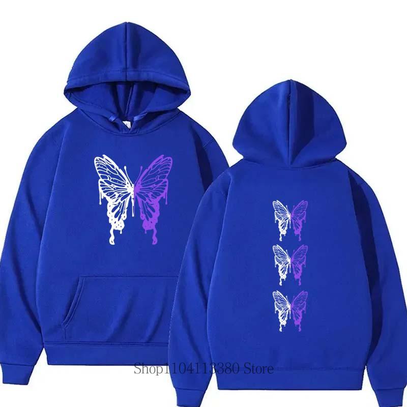 Women Butterfly Pattern Hoodie Fashion Sports Long Sleeve Pullover Autumn Winter Fleece O-Neck Vintage Sweatshirts