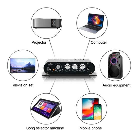 ST-838 2.1 Channel Amplifier Aluminum Alloy HiFi Power Amplifier Bass And Treble Adjustment Stereo Audio Amplifier for Car Home Use