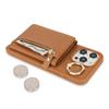 For iPhone 15 Pro Case Zipper Pocket Card Holder Leather+TPU Phone Cover with Ring Kickstand