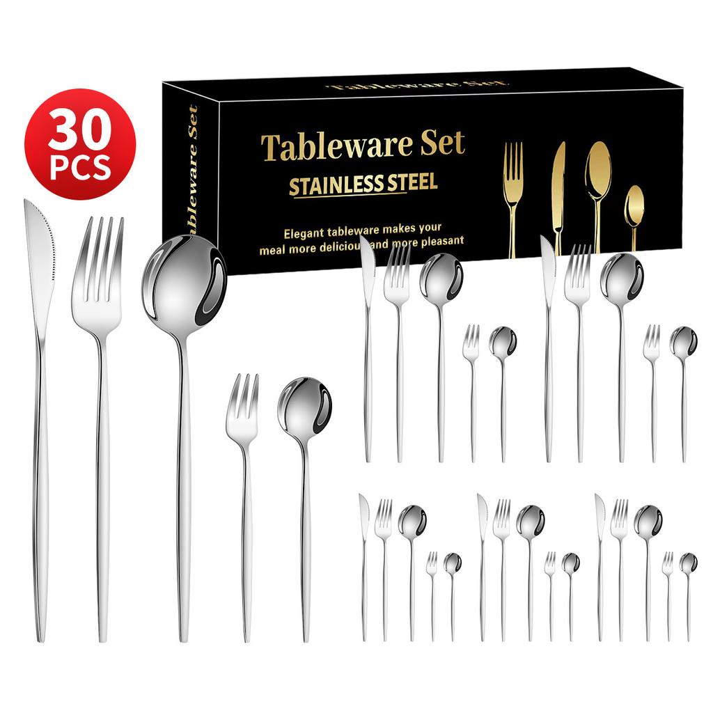 Stainless Steel 30-Piece Tableware Steak Knife, Fork and Spoon 5 Main Pieces Tableware Suit