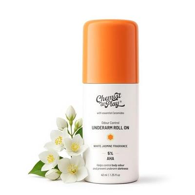 Chemist At Play UnderArm Roll-On with 5% AHA, Lactic Acid & 1% Mandelic Acid | Prevents Body Odour, Brightens Skin & Exfoliates Underarm- 40ml