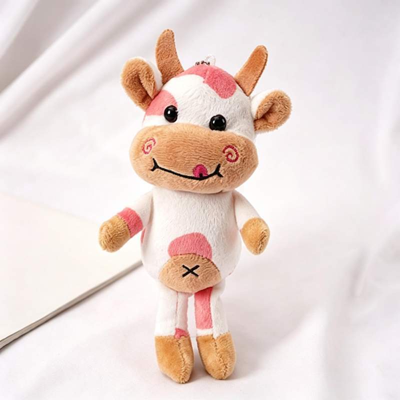 Portachiavi Mucca di Peluche con Imbottitura in Cotone PP per Regalo e Collezione