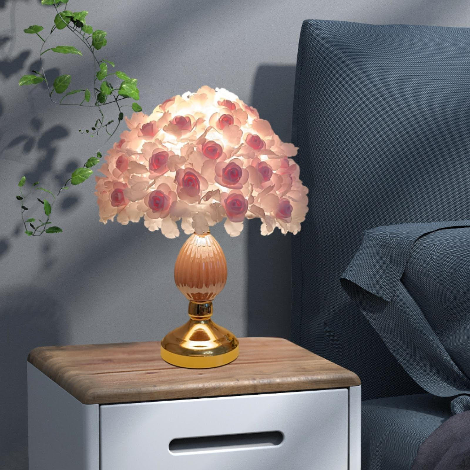 

Приліжкова лампа Спальня Світло Прикраса будинку з тканинним абажуром Тумбочка Столик для Pink