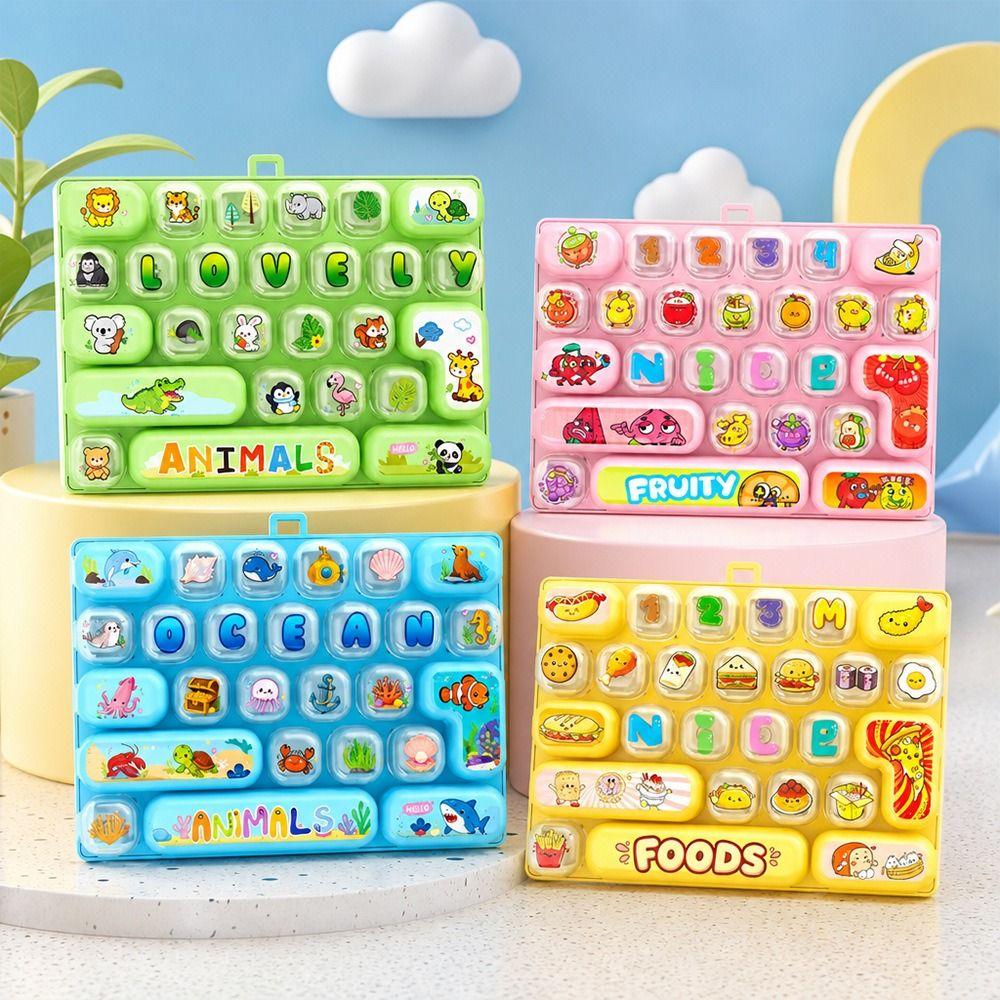 Cute 26 Keyboard Keychain 26 Grid Fidget Toy Funny Fingertip Button Keyring Office Use