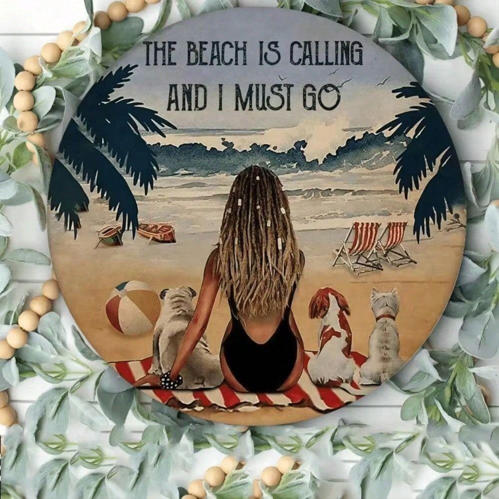 Vintage Metal Tin Sign Beach Is Calling Me Round Wall Decor for Kitchen Home