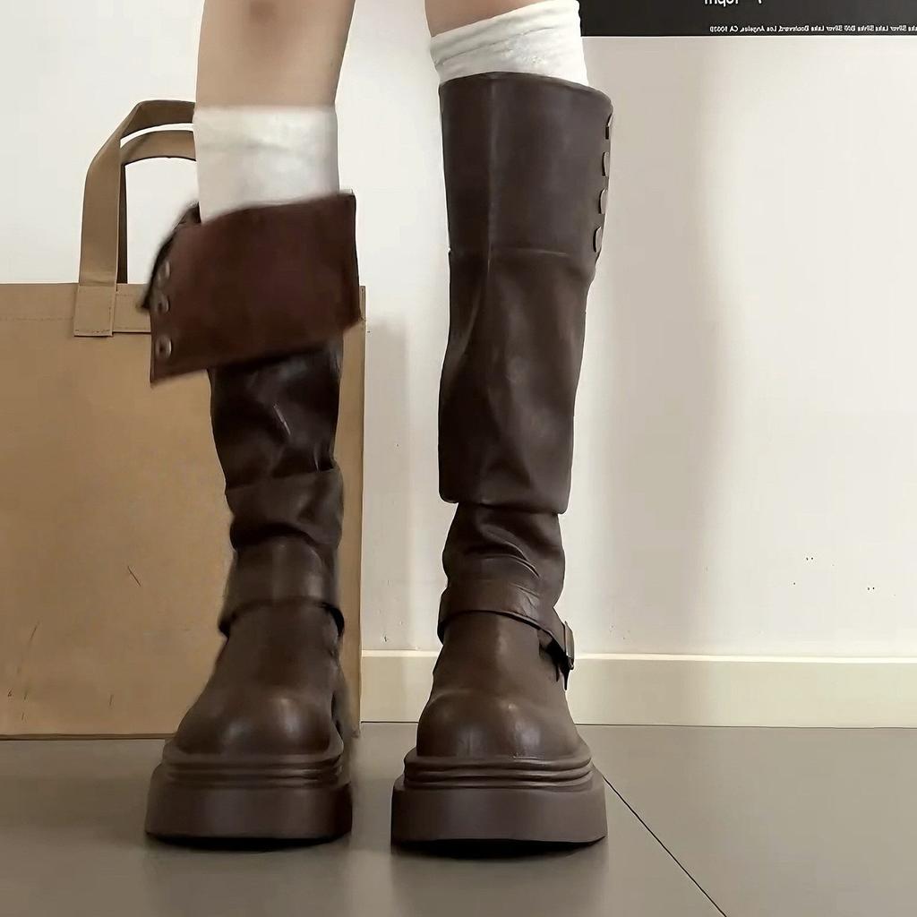 Retro Spice Girls Thick Heel Platform Boots Women's Summer New Skinny But Knee