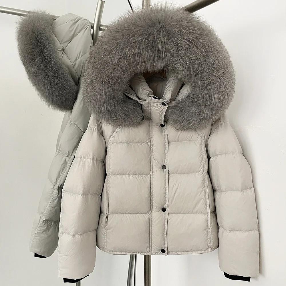OFTBUY Fluffy Jacket Female Hooded White Duck Down Coat 2025 New Autumn Winter Top Clothing Women Tnick WarmReal Fox Fur Caot