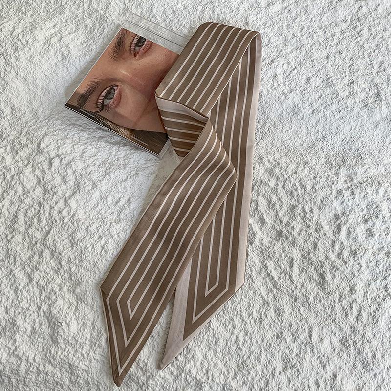Stylish and simple striped silk scarf temperament versatile long scarf hair tie bag decoration multi-functional small streamer