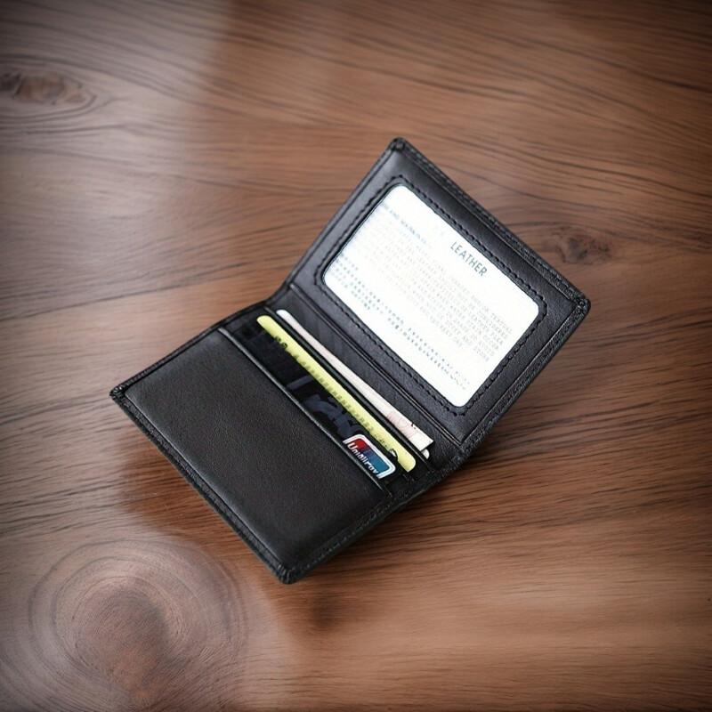 Top-grain Leather Wallet with ID and Credit Card Slots Men's Ultra-slim Vertical Cardholder Design Business VIP Bank Card Case and Card Organiser