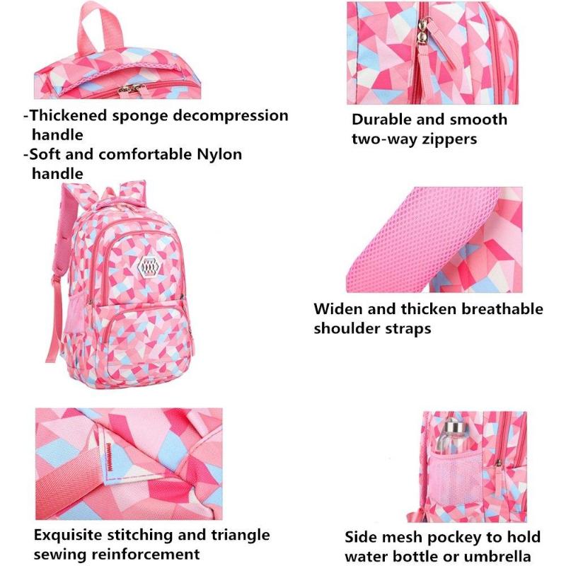 Modischer Rucksack mit geometrischem Druck für Grundschüler, Mädchen, Teenager, leichte Nylon-Schultasche, tragbarer Laptop-Rucksack