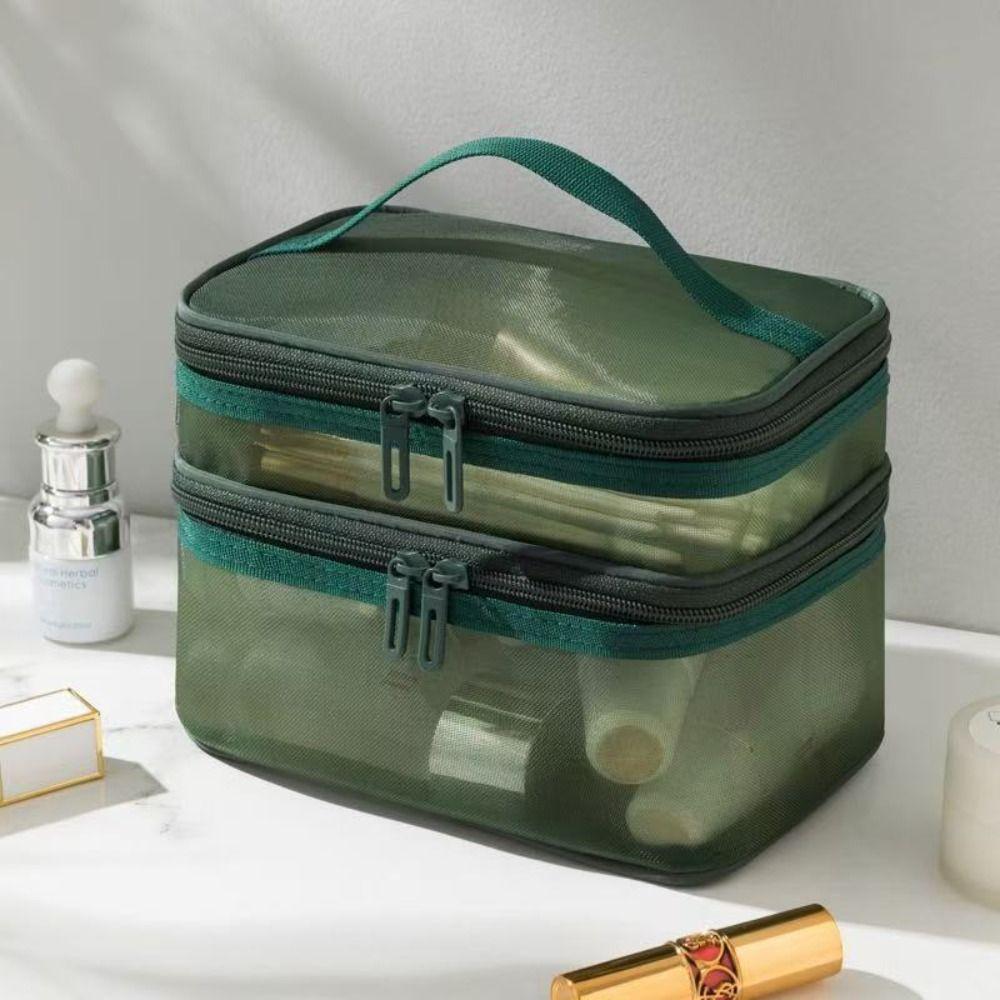 Portable Transparent Mesh Travel Cosmetic Bag Large Capacity Storage Makeup Organizer Bag 2/3 layer Toiletry Bag Gym Swimming