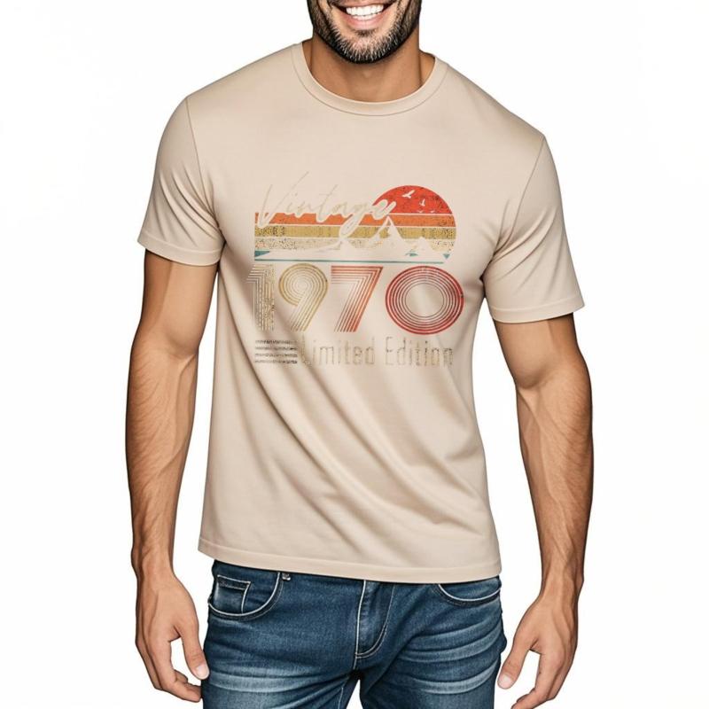Plus Size Summer For Man Tshirt Vintage 1970 Limited Edition Mountain Sunset Short Sleeve Workout ONeck Top Tees