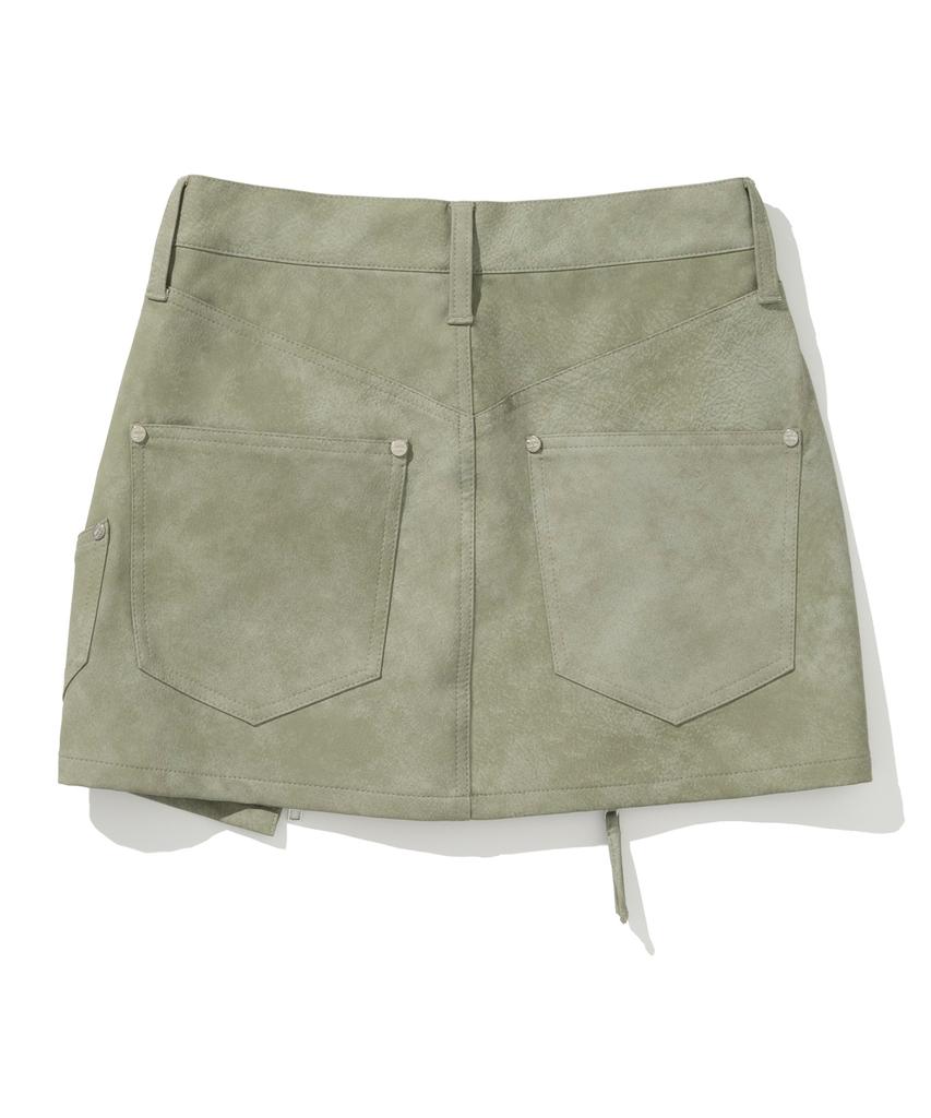 NOT4NERD W Vintage Leather Zipper Mini Skirt - Light Khaki