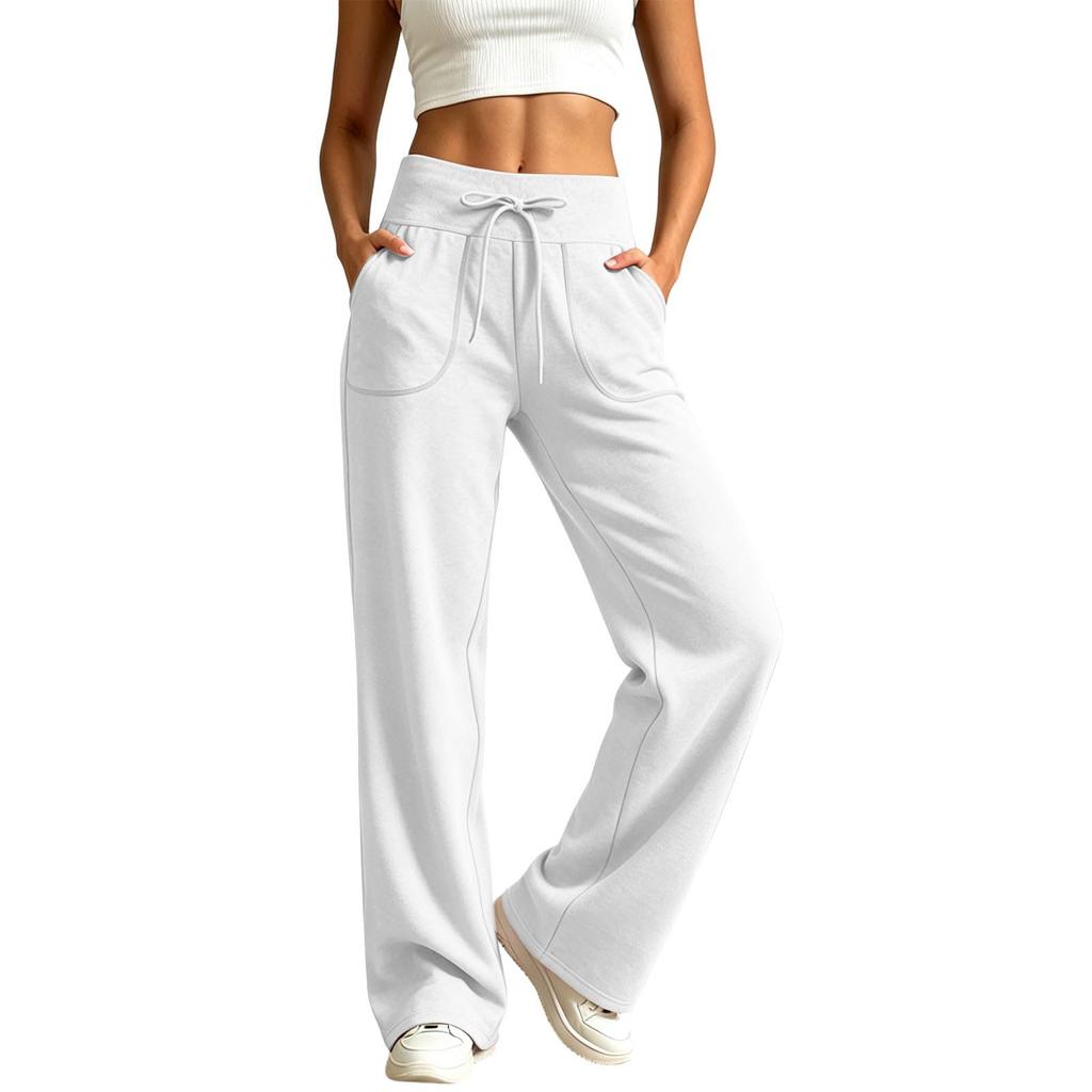 Damen Freizeit Locker Geschnittene Weite Beine Jogginghose Kordelzug Taille Mit Taschen Bequeme Lange Loungehosen