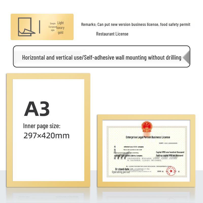 Wall-Mounted Transparent Protective Cover for Original and Duplicate Business and Food Hygiene Licenses