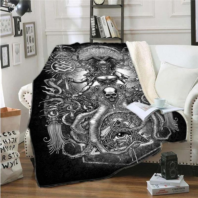 Tepper og kaster for voksne Barn Svart Satan Skull Kvinner Dødt hode Mystisk sirkel Esoterisk Halloween-teppe Demon-teppe