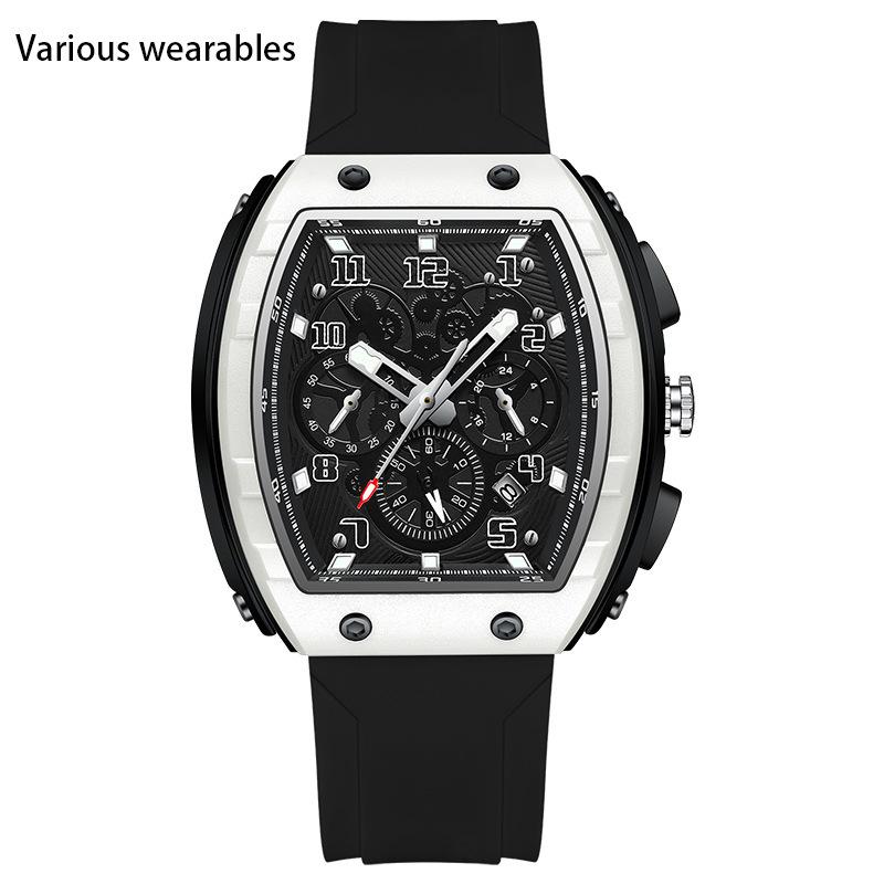 New Wine Barrel Square Quartz Watch Men's Simple Leisure Three Eyes Six Needle Men's Watch Calendar Waterproof Watch