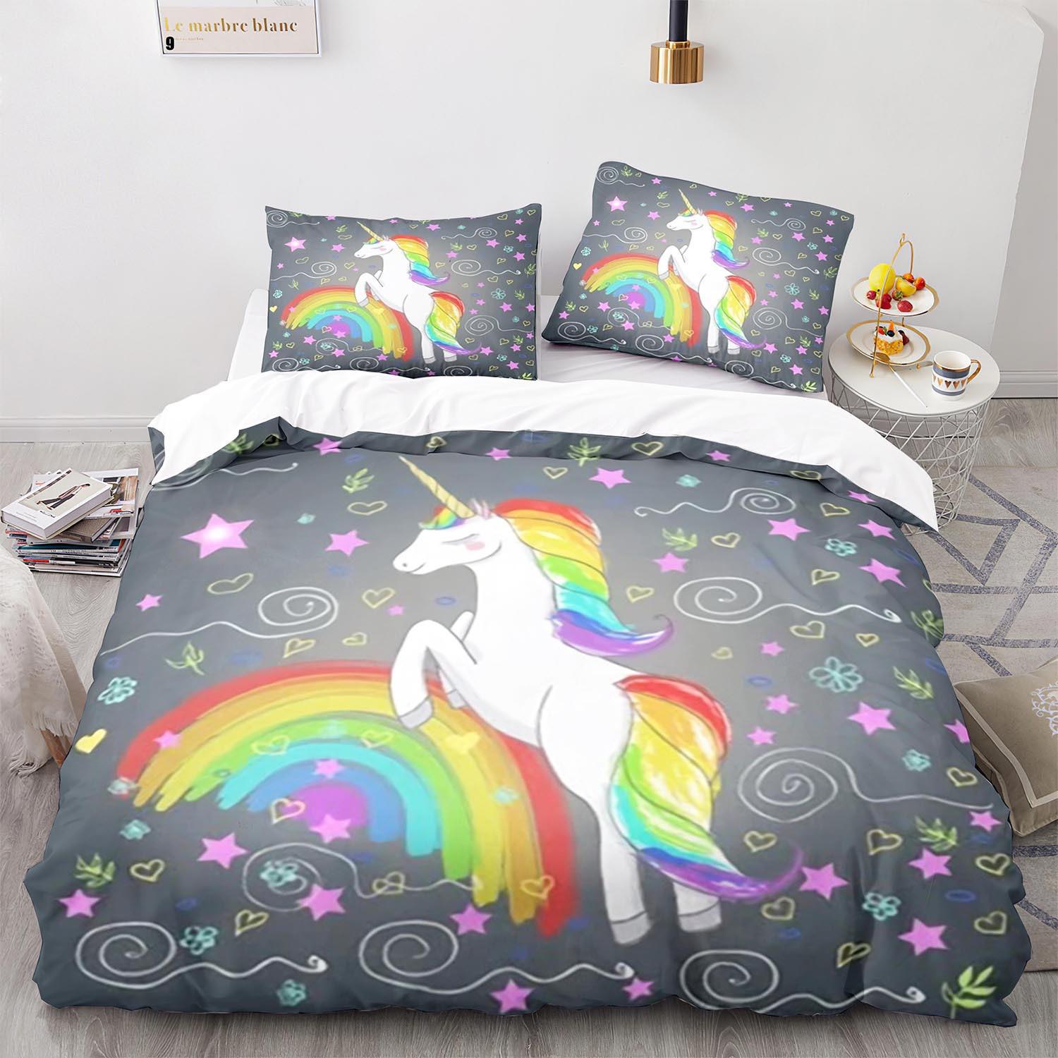 3D Three-Piece Size Rainbow Pony Quilt Cover New Home Textile 140*210cm