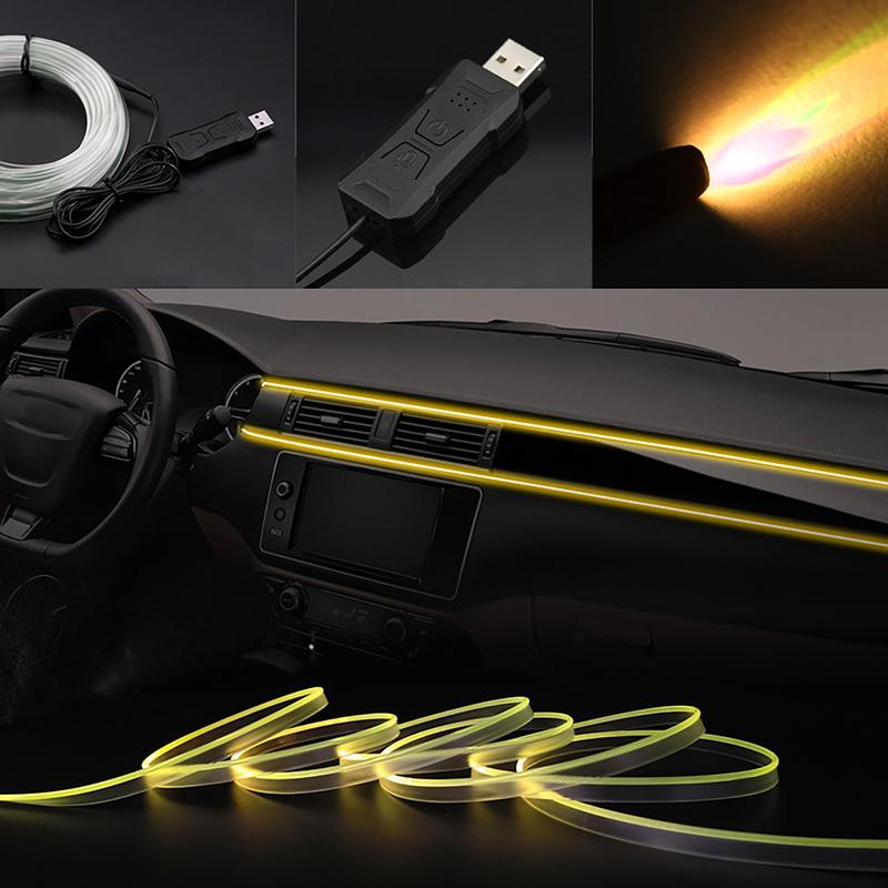 1/2/3/4/5M Auto-Innenraum RGB LED Lichtleiste Umgebungsneon Unsichtbares Licht USB Glasfaser Atmosphärenlampe unterstützt APP-Steuerung