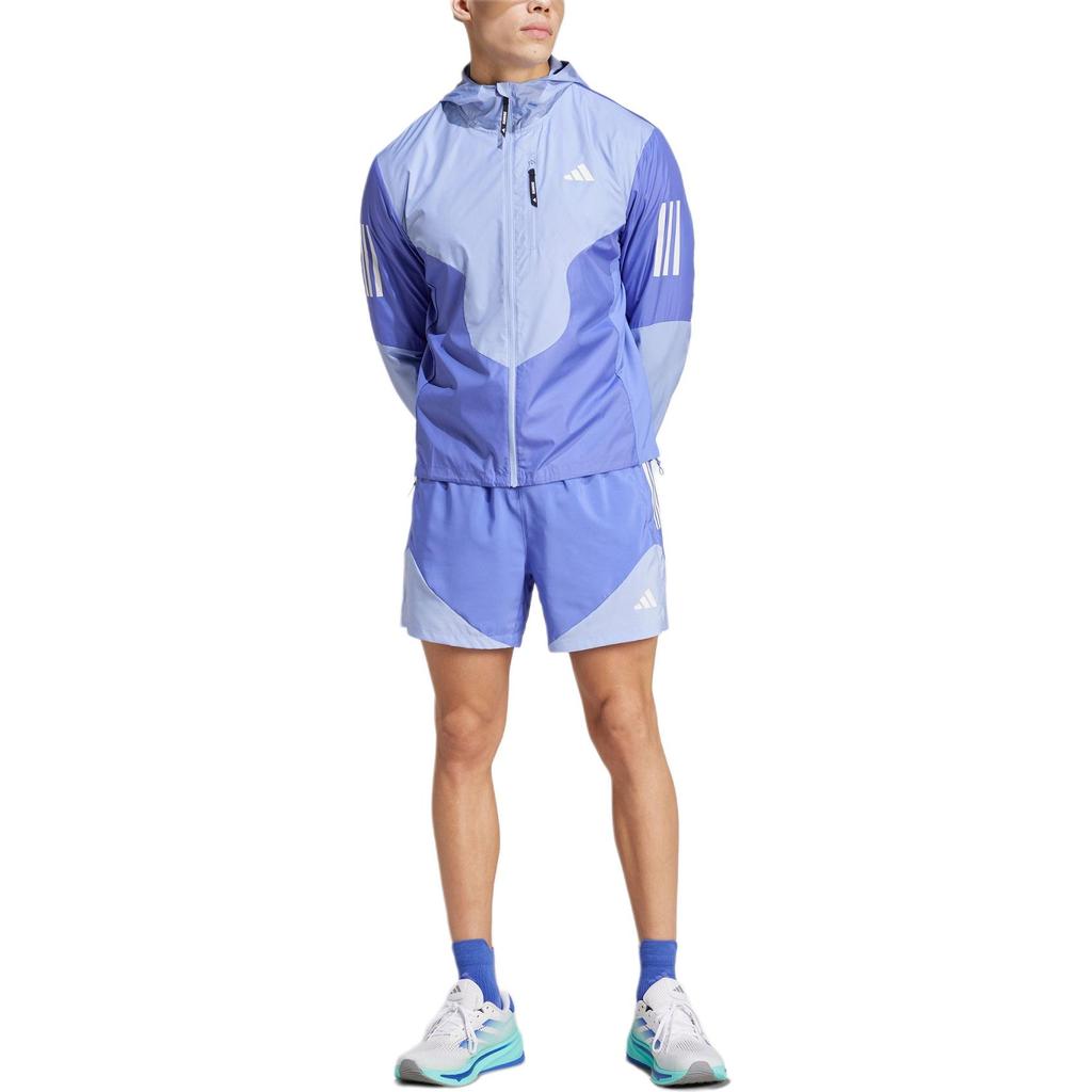 adidas Aeroready Fw24 Own The Run Logo Giacca Atletica con Cappuccio Manica Lunga Slim Fit Uomo Giacca Azzurro IV7672