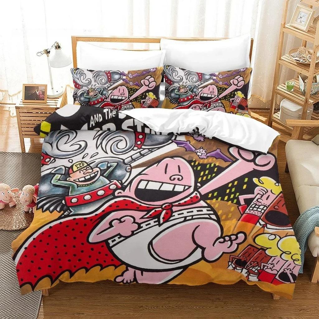 Fashion Carton Kawai Captain Underpants Beding Set Print With Pilowcase Bed Soft Duvet Cover Soft Single Double Quen King-Sized Dimensionsd Dimensions