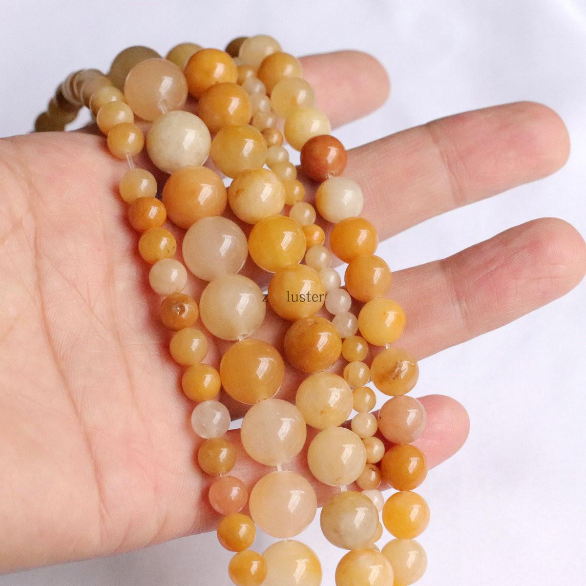 Natural Yellow Yangchun Jade Beads - African Jade 4-12mm Round Beads for DIY Jewelry.