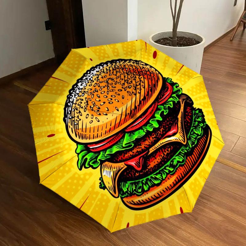 

1pc Burger, Fast Food Automatic Open/Close Umbrella, Folding Compact Umbrella with Lightweight Design for Women/Men yy251011106