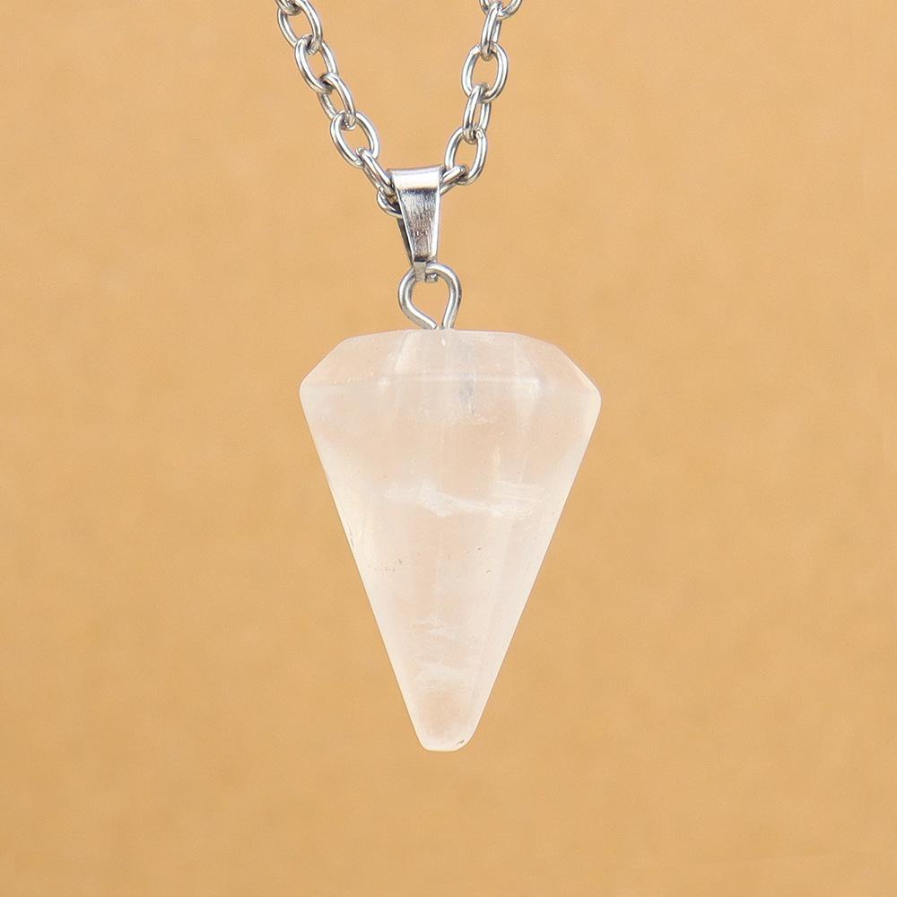 Natural Stone Crystal Cut Tapered Hexagonal Pillar Bullet Head Pendulum Necklace Pendant N631