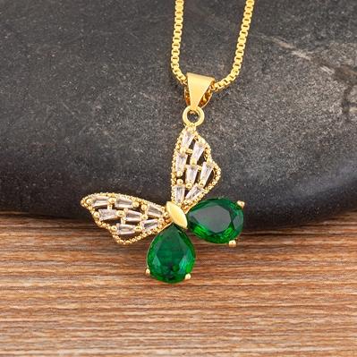 

Nidin Lucky Fashion 4 Colors Butterfly Necklace For Women Aesthetic Crystal Pendant Choker Chain Jewelry Elegant Collars Gift зелений