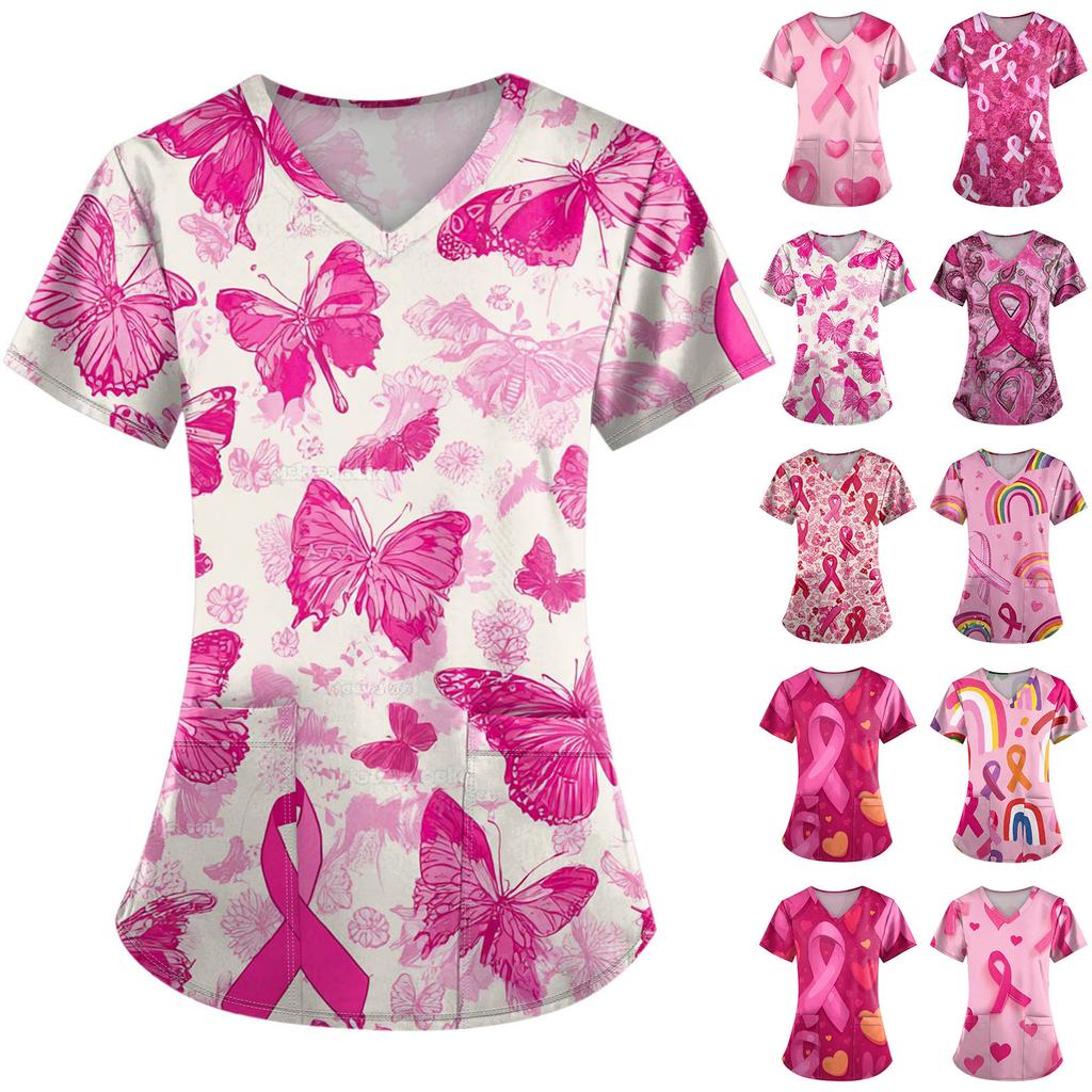 Moda para Mujer Monos de Manga Corta con Cuello en V con Bolsillos Tops Estampados Ropa