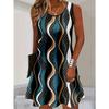 Plus Size Women's Dress Fashion 3D Plaid Print Sleeveless Elastic Round Neck Summer Dresses