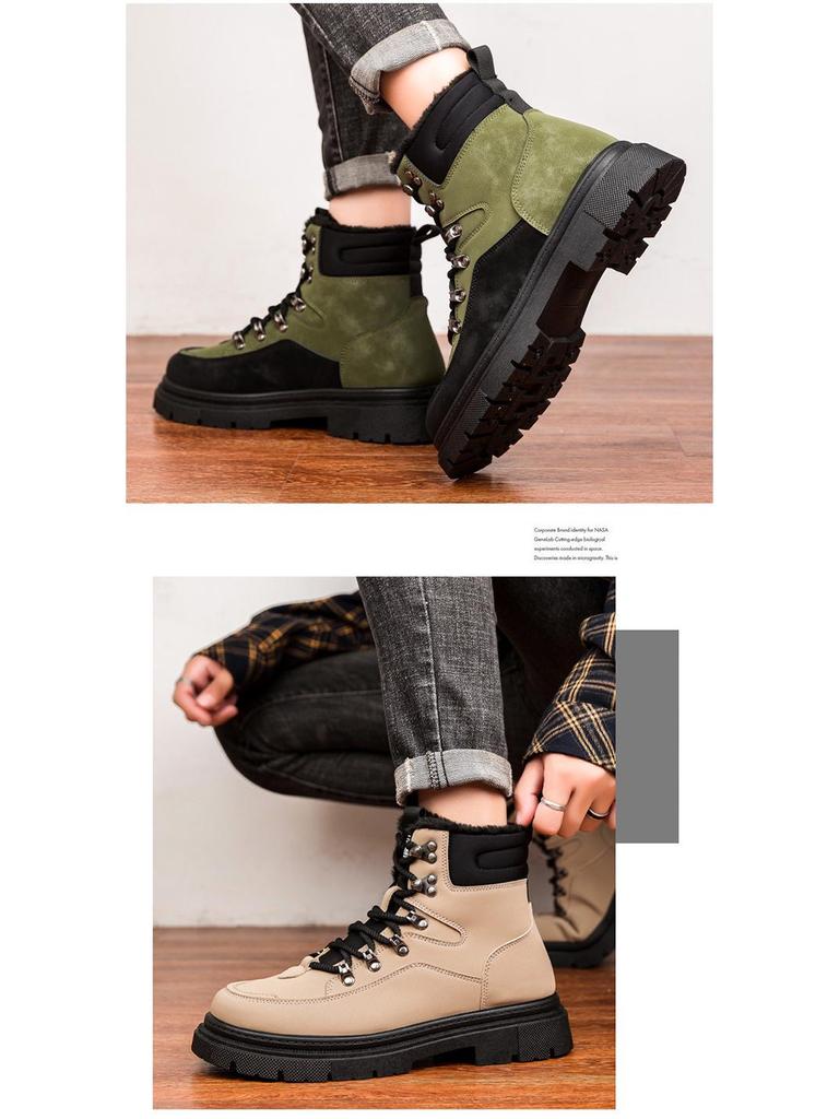 Pánské kožené boty s vysokým svrškem a silnou podrážkou - Zimní ležérní martensky s plyšovou podšívkou