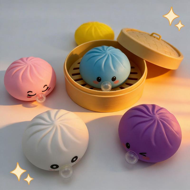 Colorful Stress Relief Squeeze Bubble Bun Toy With Steamer 1Pcs For Adult Relaxation