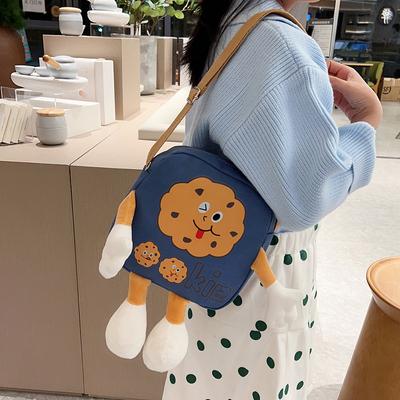 Borsa a tracolla divertente in tela per bambini con cartoni animati, borsa con bambola cartone animato uomo biscotto, borsa a tracolla per scuola elementare, zaino in tela