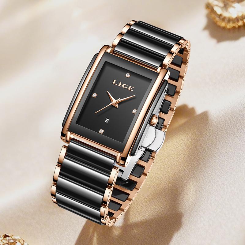 LIGE Women's Watch TOP Luxury clock Fashion business Ceramic Strap Waterproof quartz ladies watches Casual montre femme+BOX