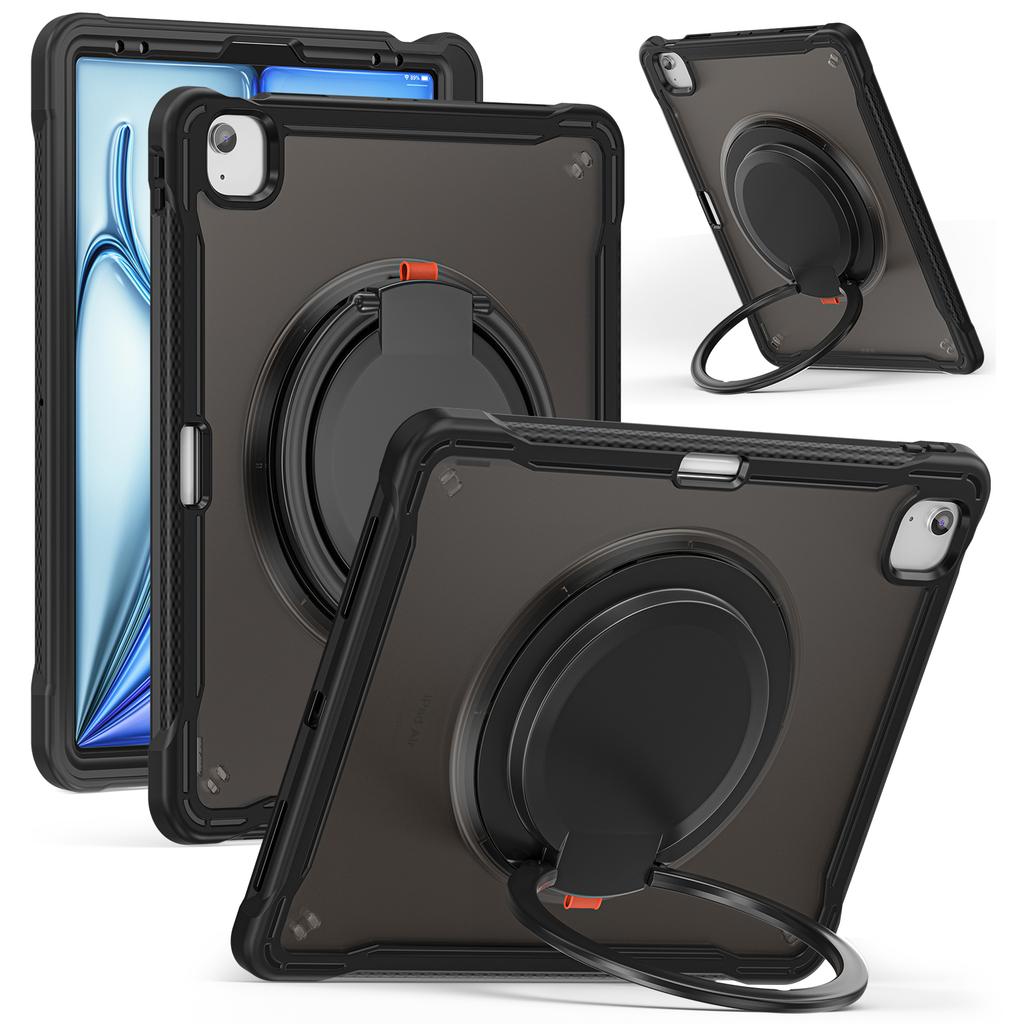 For iPad Air 13 (2025)/(2024)/Pro 12.9 (2022)/(2021)/(2020)/(2018) Case Rotary Kickstand PC+TPU+Silicone Tablet Cover
