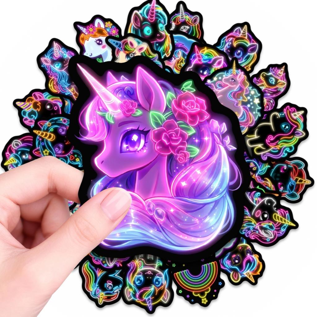 50 Neon Rainbow Horse Stickers Cute Pony Mix And Match Graffiti Luggage Notebook Stickers Hand Account Material Stickers