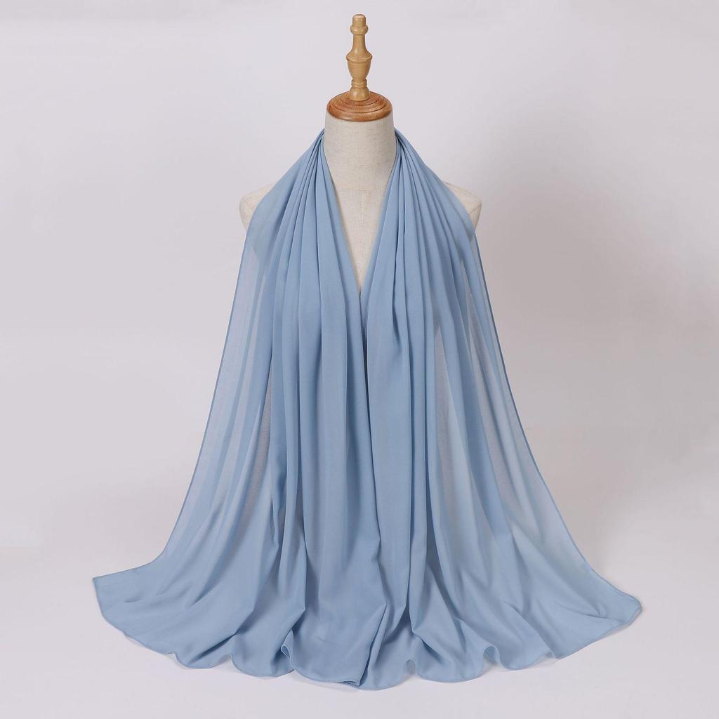 Ethnic Pearl Chiffon Hijab Scarf - Single Color, Long Style for Middle East & Africa