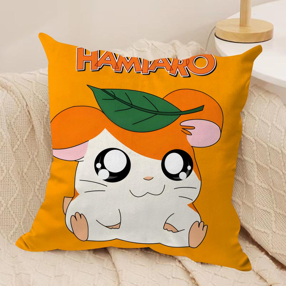 HHamtaro Cute Hamster Cushion Cover Silky Short Plush Invisible Zipper Dustproof Sofa Pillow Case for Home Decor