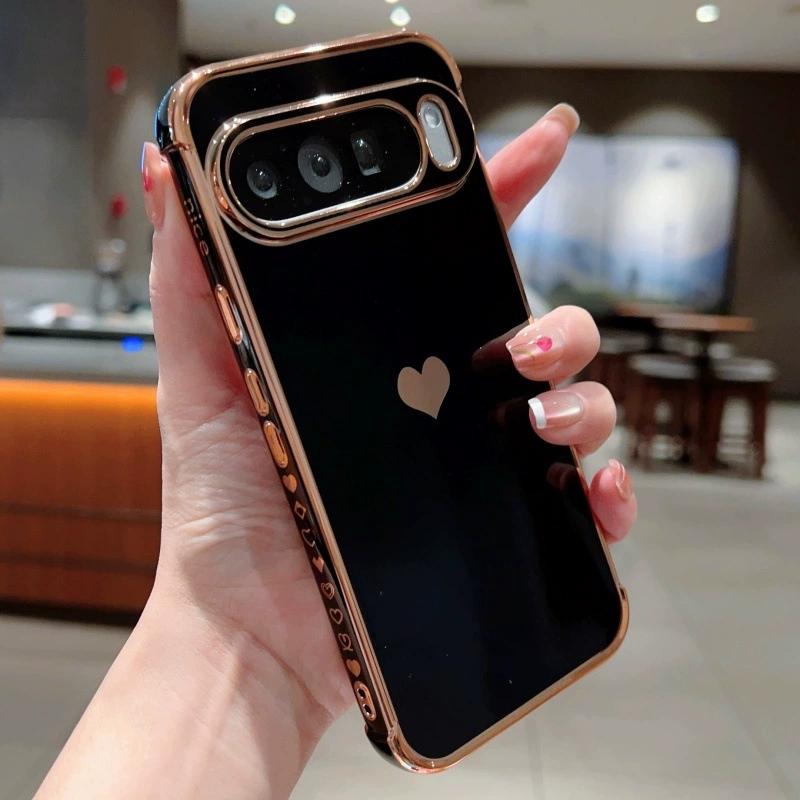 

Electroplating Side Love Heart Phone Cases For Google Pixel10 Pro Pixel9 Pixel8 Pixel7A Shockproof Back Covers For Pixel 10ProXL