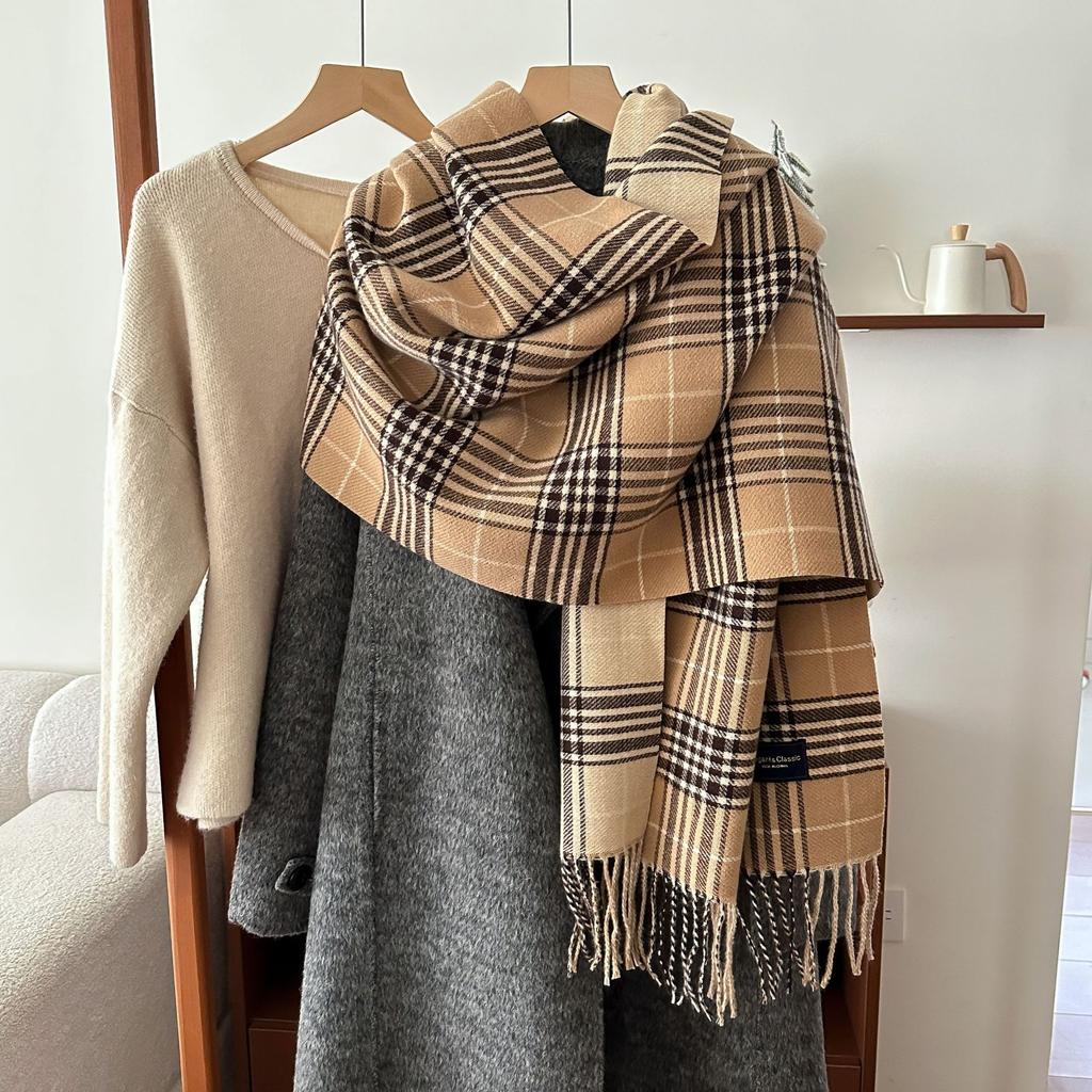 Korean Style Double sided Plaid Scarf for Autumn and Winter Couples and Students Versatile Scarf Japanese Style Sweet Thickened Warm Shawl