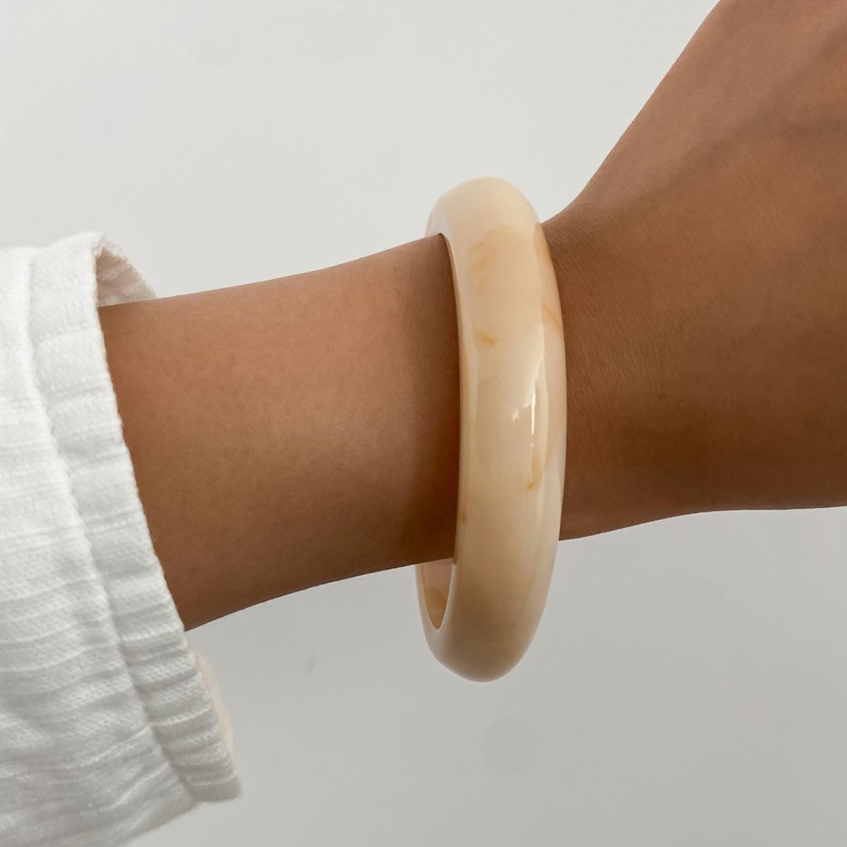 

Punk Irregular Brown Wood Bangles Fashion Hip Hop Round Geometric Wide Metal Bangles Resin Bracelet For Women Men Jewelry