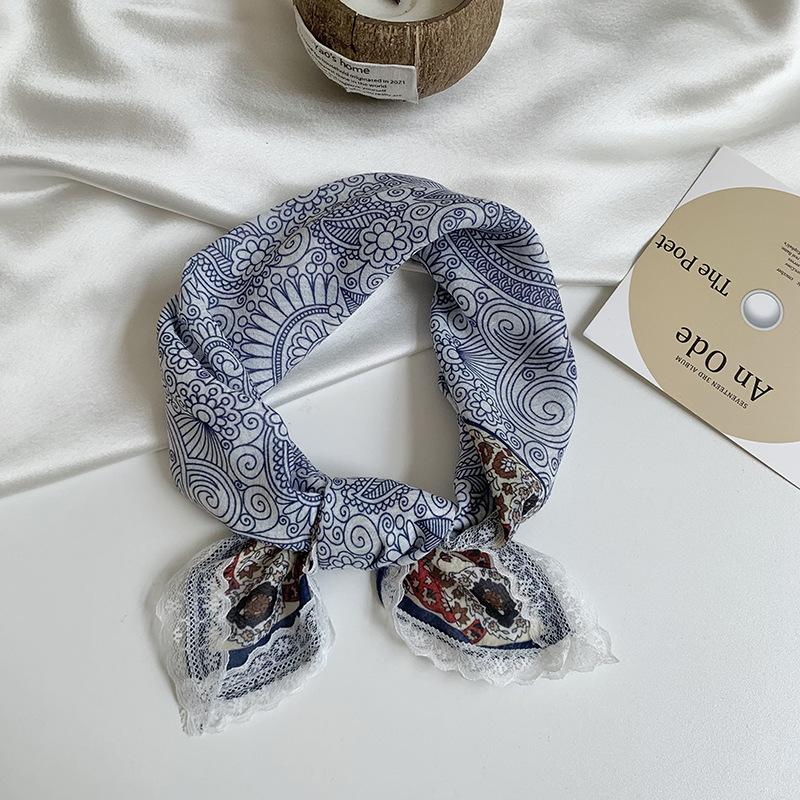 Headscarf summer female pastoral style sweet and fresh decorative scarf lace silk scarf neck small square hair accessories