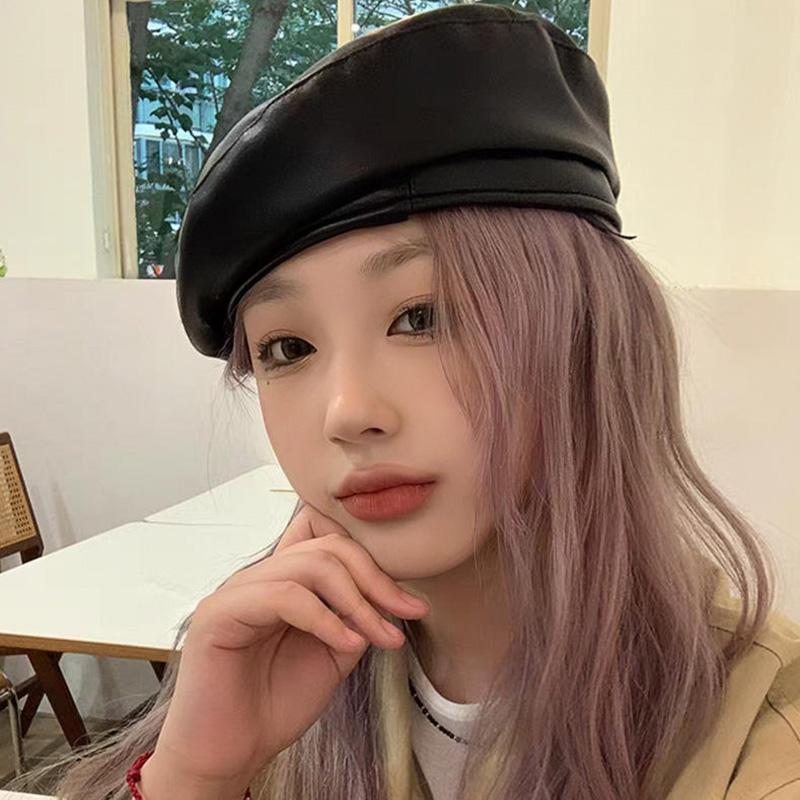 Elegant Retro Lady Beret Hat PU Leather Leisure Cap For Travel Beach Parties For Autumn And Winter