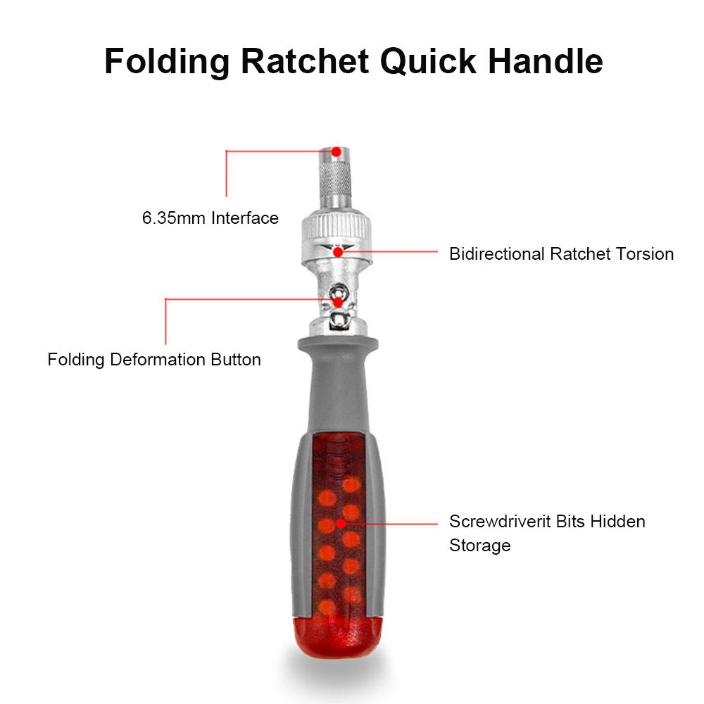 

Two Way Ratchet Screwdriver Set with 10 Bits 180 degrees Alloy Elbow Screwdriver 6.35MM Screw Driver