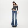 Washed cat whisker low-rise slightly pulled jeans women's early autumn new slim-fitting and thin versatile horseshoe flared pants
