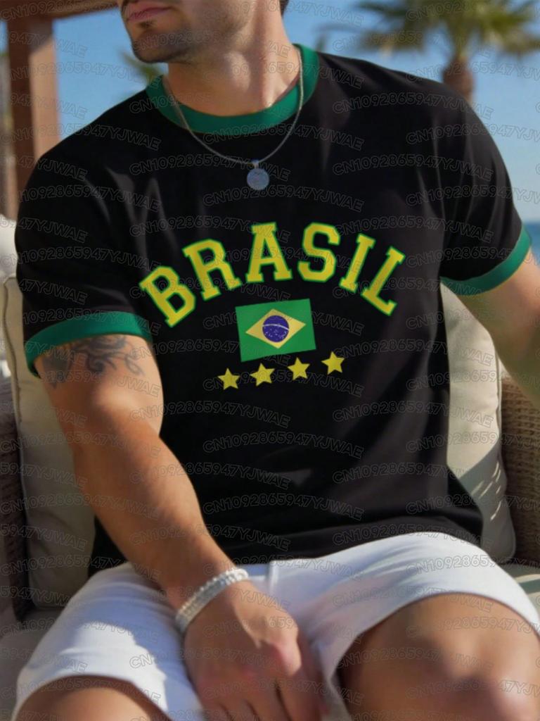 T-shirt Estiva Manica Corta Uomo Donna Stampa Brasile V-Neck Grafica Maglie Taglie Forti Sportiva