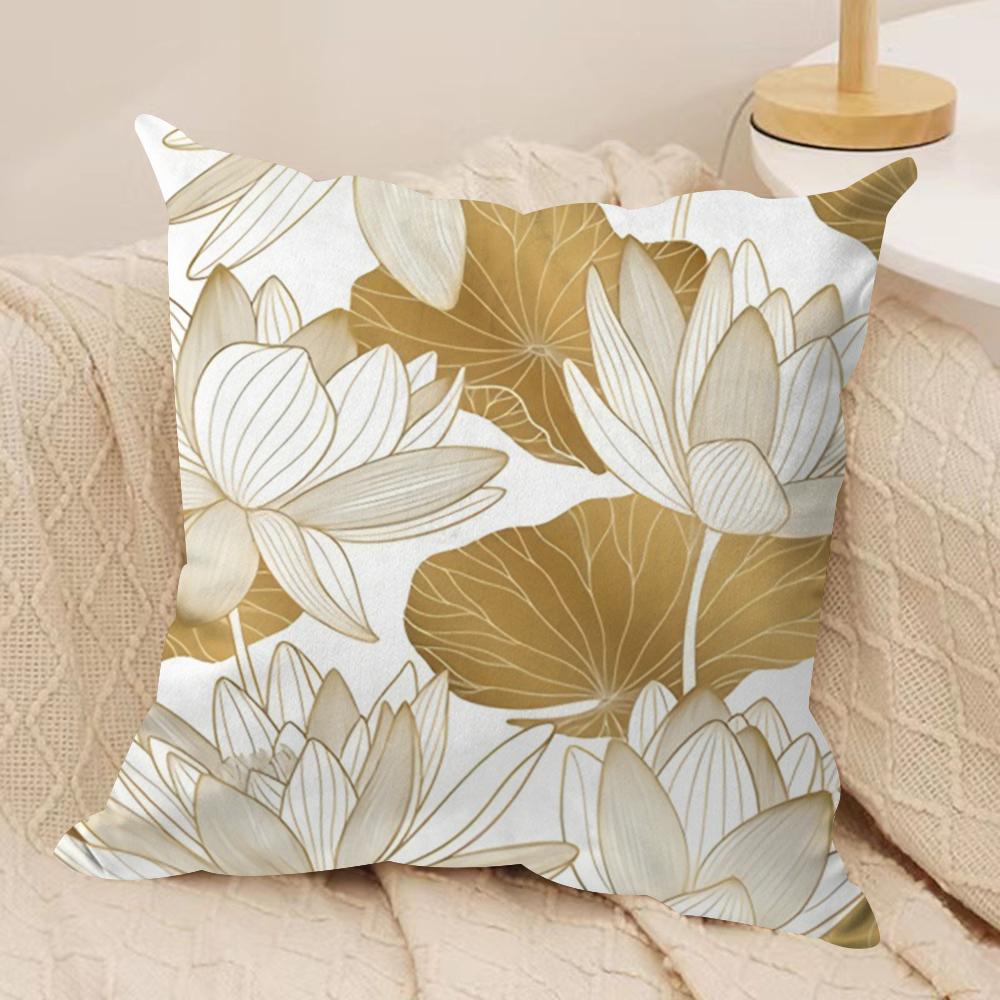 Federa Cuscino Fiore Dorato Morbido Tessuto Peluche Federe Cuscino Stampate DoubleSided per Tutte le Stagioni Arredamento Casa Moderno Regalo
